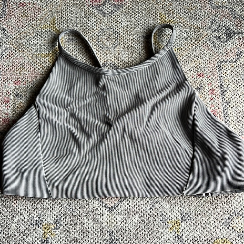 Two Lulu Lemon sports bras with high neck. Purple and grey size 12/14